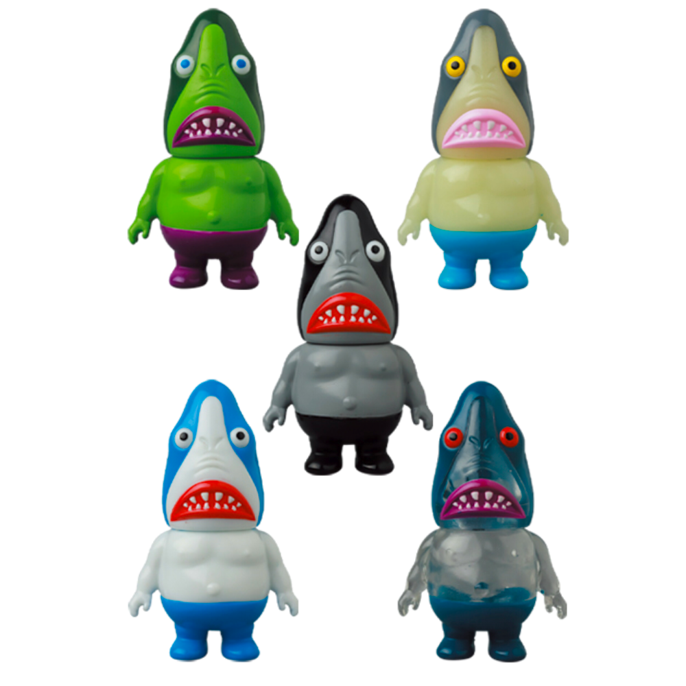 A set of Vag 35 - Samen Chu shark toys in a variety of colors for the collector's shelf by Medicom (JP).