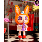 A Yeaohua - American Vintage Blind Box toy bunny stands in a room with a checkered floor from the Finding Unicorn series.
