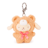 The Hello Kitty & Friends Café Latte Blind Box by Gund features an adorable plush bear keychain with a pink bow, metal clasp, and cream details—perfect for Hello Kitty fans or as a cute accessory for your collection.