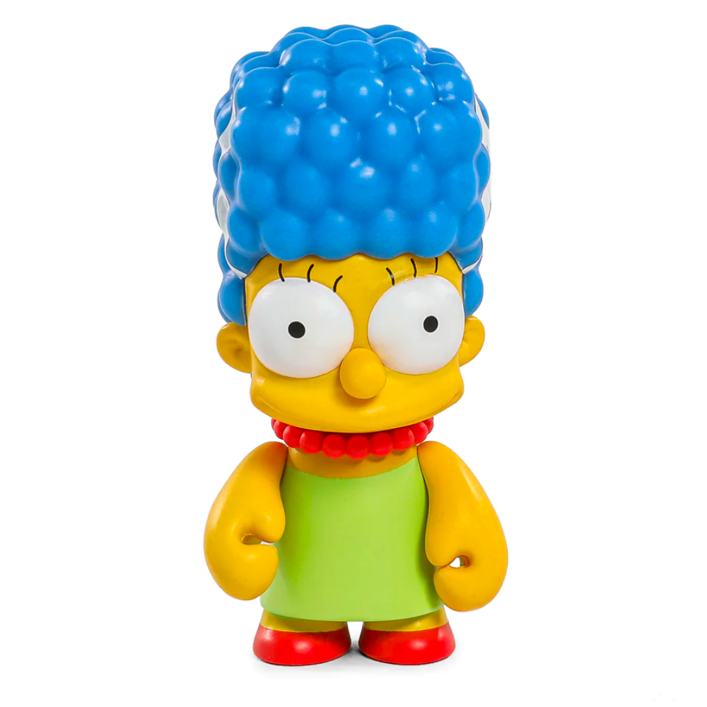 This Kidrobot (US) collectible figure from the Simpsons Treehouse of Horrors Series 2 Blind Box showcases a cartoon character with blue hair, large eyes, and a green dress, accented by a red necklace and shoes. It perfectly complements your Simpsons Treehouse of Horror collection.