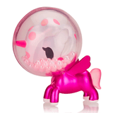 A Tokidoki Candy Unicorno Bubble Pop (Limited Edition) by tokidoki (IT), part of the delightful series, has its head enclosed in a clear, round bubble filled with pink and white beads.