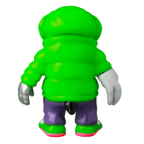 The VAG 10th Anniversary — Cthuloid by Medicom (JP) is a green, puffy jacketed toy with purple pants, gray hands, and red-soled shoes—ideal for Japanese vinyl gachapon collectors.
