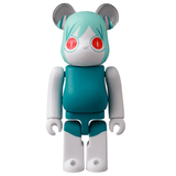 The Be@rbrick Series 49 Blind Box figure by Medicom (JP) has teal hair, red eyes, bear-like ears, and a teal and white body with articulated limbs. As part of the blind box collection, it's an exciting surprise to discover.