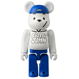 This Be@rbrick Series 49 Blind Box by Medicom (JP) includes a bear-headed figure with a blue cap and pants, adorned with 