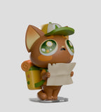 The Kaleidos Creative Widdle Baby Blind Box features a rare cartoon cat figurine with a backpack, cap, and map—wide-eyed and expressive—perfect for enhancing your collection.