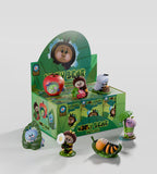 Kaleidos Creative’s Wooly Bear and Friends Vinyl Blind Box includes six fuzzy collectible figures, each styled as different animals or plants, displayed in front of a white background.
