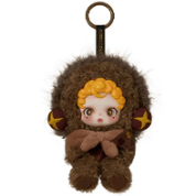 Add a touch of charm to your bag or keys with the Pop Mart You Found Me Skullpanda Plush Figure Blind Box—a cute plush keychain featuring a doll with curly yellow hair, big eyes, and a soft brown furry outfit adorned with star details, resembling an adorable bear suit.