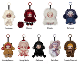 Eight You Found Me Skullpanda plush figure keychains by Pop Mart, each with a doll face and charming animal-inspired outfit, are displayed in two rows—an adorable addition to any collection. Every plush bag charm stands out with its unique name: Sandman, Chomp, Ghostie, Cerberus, Pranky Peanut, Moldy Muffin, Darkness, Ratty Bear, and Sneaky Chestnut—making these Pop Mart You Found Me Skullpanda plush blind box items the perfect choice for fans and collectors alike.