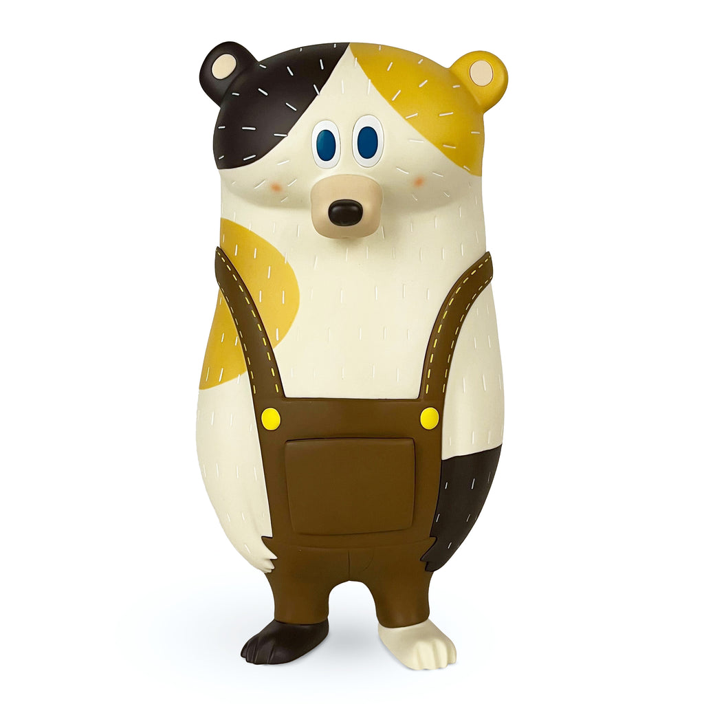 The BG Bear — Calico by How2Work (HK) showcases a patchwork design with a cartoon bear wearing brown overalls and blue eyes, standing upright.