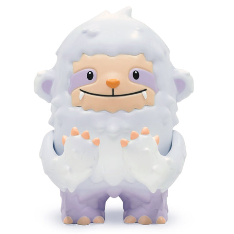 Dustin by The Little Hut (HK) is a light grey and lavender cute cartoonish yeti toy with a fluffy body, purple shaded arms and legs, an orange nose, friendly expression, visible fangs, and stands upright.