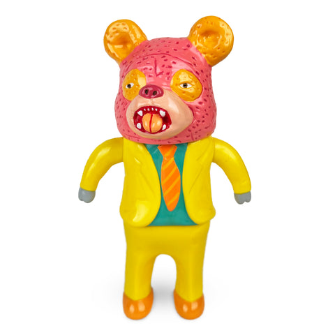 The Satoshi Yamamoto — Panda - S2V3 figure by Paradise Toy features a colorful design with a pink bear-like head, a yellow suit, and an orange tie, standing upright.