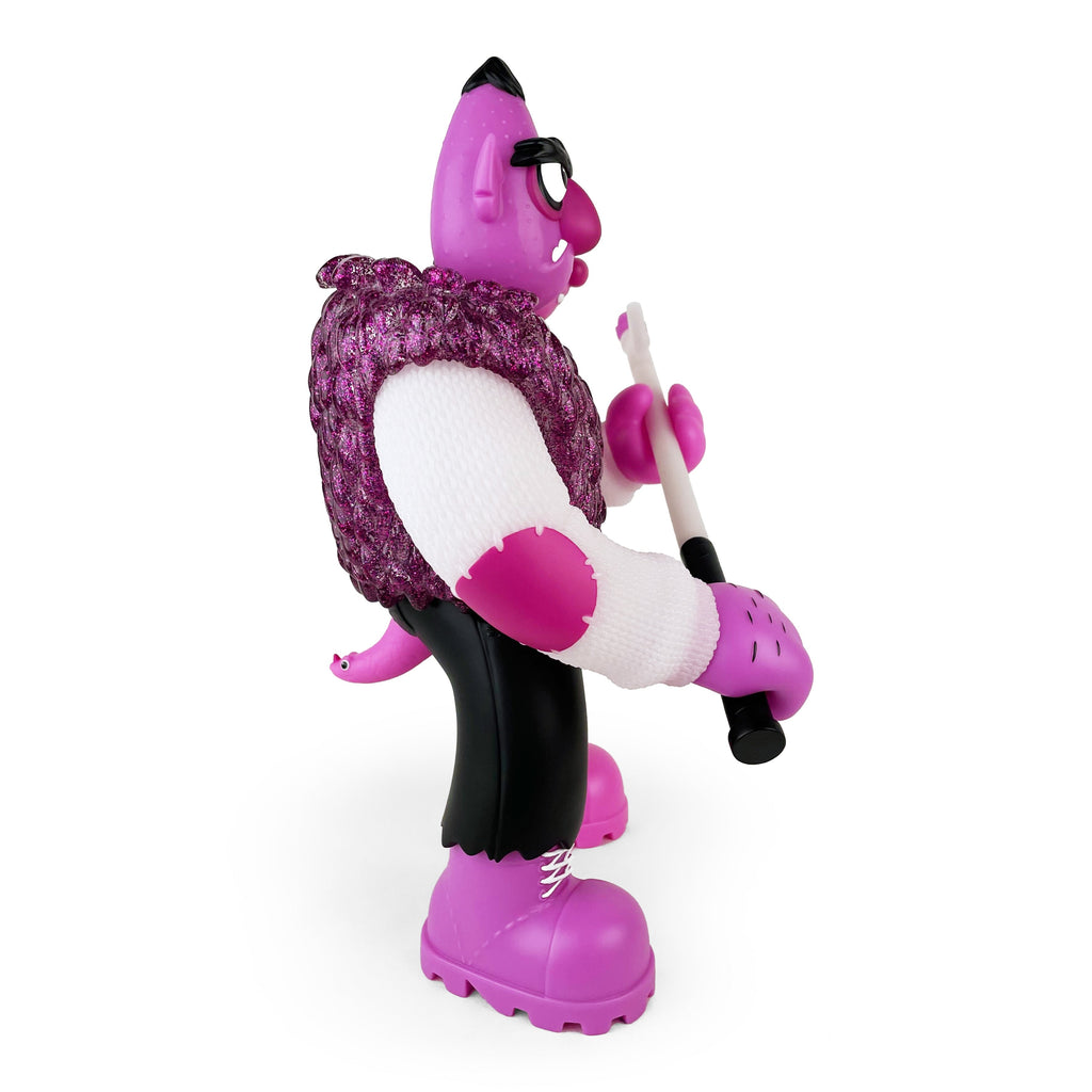 Bernie — Purple Reign Rotofugi Exclusive by UFO Toys (US) is a purple sofubi monster in glasses, sweater vest, white shirt, black pants, and holding a cane. This limited edition collectible is perfect for toy enthusiasts.