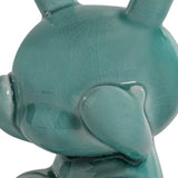 Close-up of a glossy, blue porcelain Kidrobot Three Wise Dunnys 5” from the Blue Mist Crackle Glaze Edition, featuring rounded ears and crackled texture.