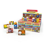 Showcasing 100% Soft’s Bodega Kitties — Series 1 Blind Box: cute cat figurines with mini grocery items like cans, fruit, and cartons, each packed in a surprise design and displayed in and around their boxes.