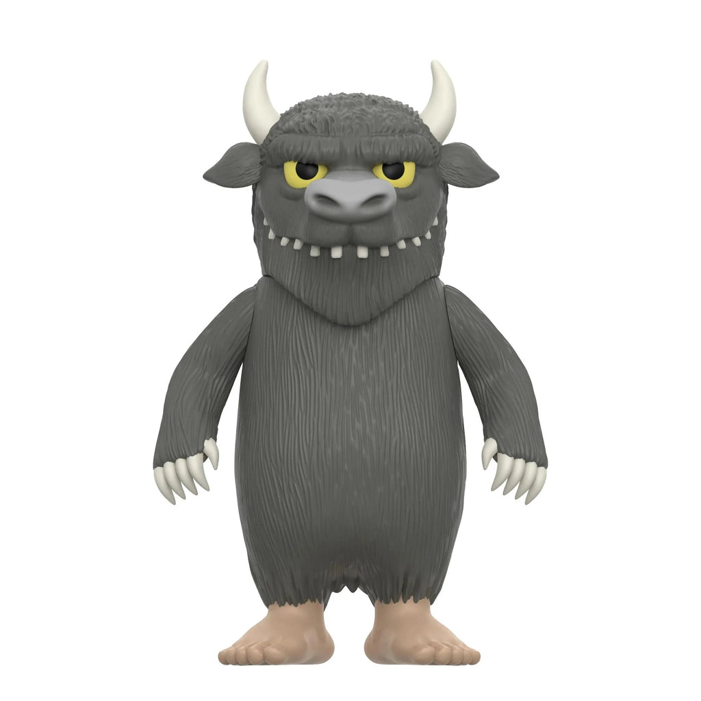 The Super 7 (US) Where the Wild Things Are ReAction Figure – Bull stands upright with yellow eyes, white horns, sharp teeth, and claws—a must-have for any collector.