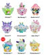 Nine vibrant, cartoon-style ice cream cups from the Tokidoki x Hello Kitty and Friends Butterfly Garden Blind Box by Rotofugi, each as a unique animal collectible—including bunny, sheep, cat, unicorn—are arranged in a fun 3x3 grid.