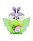 A green cartoon frog with big eyes, purple antennae, sparkly wings, and flower accents holds a pink and white plush—perfect for fans of the Rotofugi Tokidoki x Hello Kitty and Friends Butterfly Garden Blind Box collectibles.