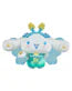 Tokidoki x Hello Kitty and Friends Butterfly Garden Blind Box plush toy by Rotofugi, featuring a white-and-blue character with cloud-shaped arms, yellow antennae, and a small green object, photographed on a white background.