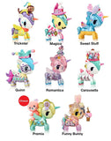 A collection of Unicornos from Tokidoki Carnival Unicorno Metallico series, each with unique names.