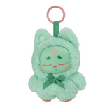 Discover the Chuu Collectible Bag Clip Blind Box by Kaleidos Creative—a mint green plush keychain toy with a round face, pointy ears, and a charming green bow tie. Inspired by the enchanting appearance of a magical sprite, this collectible features closed eyes, pink blush on its cheeks, and star designs on its forehead for extra whimsical flair.