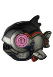 Celebrate the VAG 10th Anniversary with Medicom’s Uomecha Mejimaguro—a Japanese vinyl toy figure featuring a metallic shark design, black top, red and blue wiring, and a pink device on its head. Perfect for unique gachapon fans!.