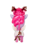 A small, pink and purple Tokidoki Cherry Dragon Unicorno toy with braided hair, white wings, and brown antler-like cherry blossom decorations, shown from the back.