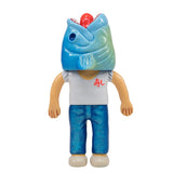 Paradise Toy’s About Animals Syarizo/Fish — Series 3 is a toy figure with a fish-shaped head, gray shirt with red symbol, and blue pants, standing upright.
