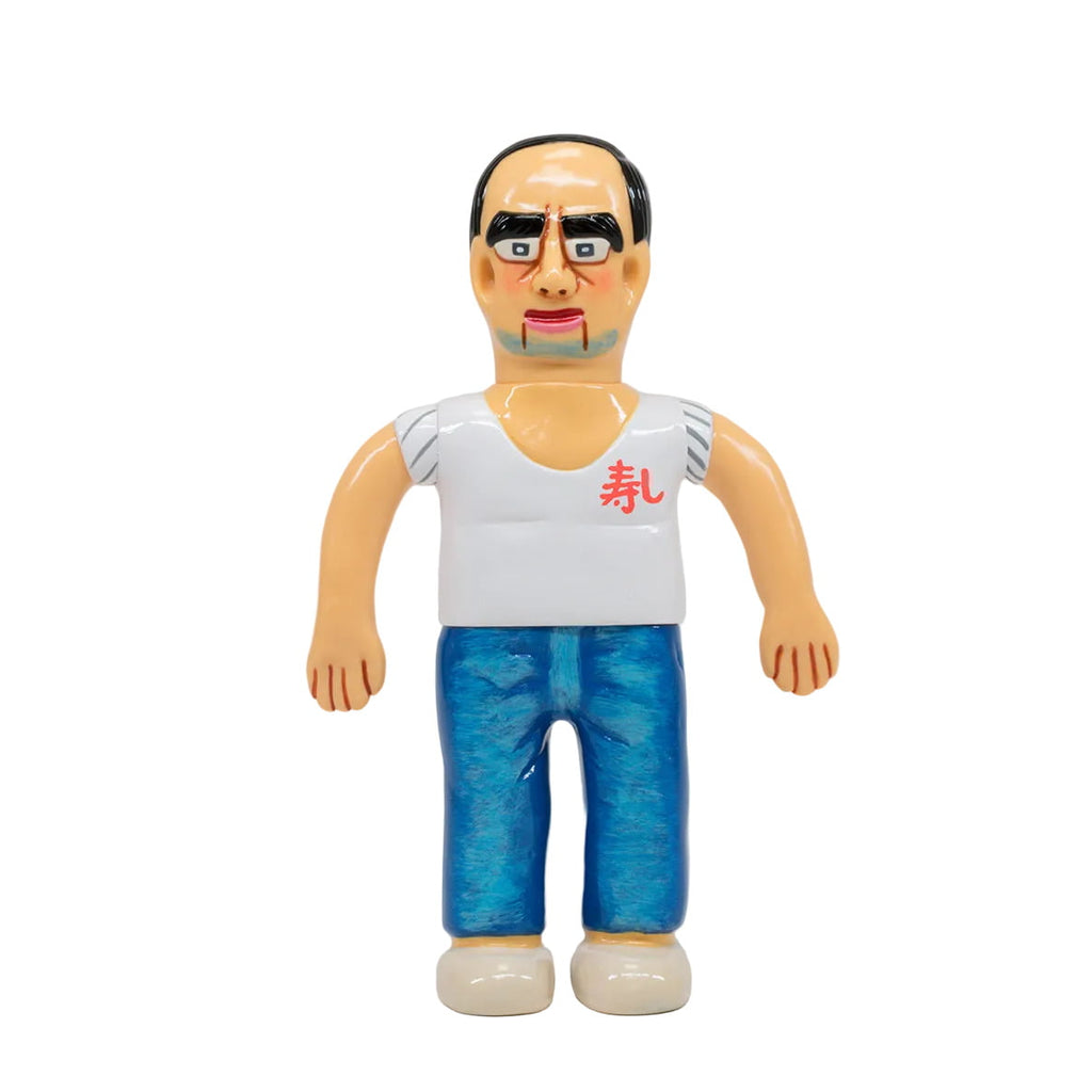 A plastic figurine from Paradise Toy’s About Animals Syarizo/Fish — Series 3, featuring a man with short black hair, white shirt with red writing, blue pants, and white shoes.