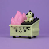 A toy with a pink dog in a box with a fire in it, inspired by the 100% Soft Dumpster Fire — This is Fine Glow Edition.
