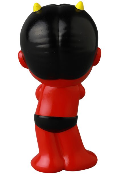 VAG 42 — HAPY by Medicom (JP) features a red cartoon figure with black hair, yellow horns, and black underwear, arms crossed and facing away, embodying the playful charm of Japanese vinyl toy and gachapon collectibles.