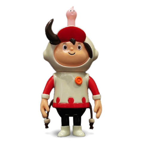 A How2Work (HK) Hero P-Man wearing a white helmet with a pink creature on top, dressed in a red and white outfit, and standing upright on a white background.