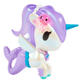 Experience the enchanting charm of the Magical Tides Mermicorno Tokidoki by tokidoki—a toy featuring a unicorn horn, shimmering mermaid tail, delicate wings, and a flowing purple mane and tail. This pastel-colored figure captures ocean-inspired magic with its pearl necklace and a cute pink jellyfish perched atop its head—perfect for magical underwater adventures, just like the captivating characters from the Mermicorno Blind Box collection.