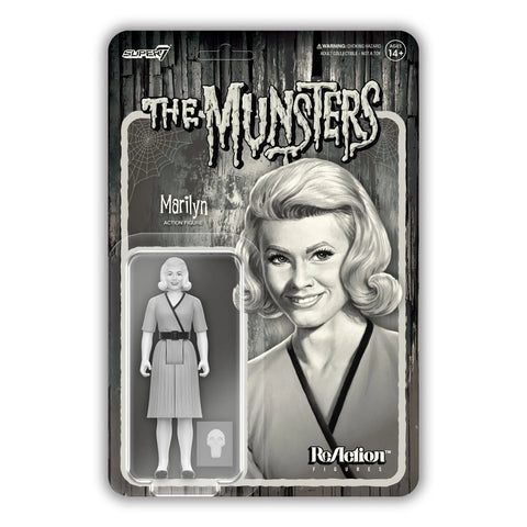 The Super 7 The Munsters ReAction figure features an image of Marilyn in a dress from The Munsters.