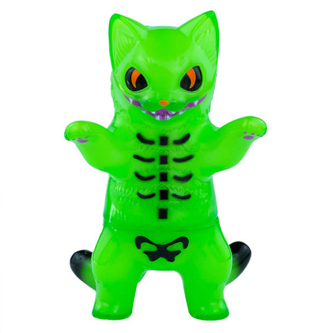 The Konatsuya (JP) Negora — Halloween Neon Green Glow encapsulates a monster kitty cat with its luminous green hue, black skeletal markings, sharp teeth, and large eyes.