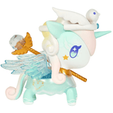 Add a touch of magic to your collection with the tokidoki Pixie Dust Fairy Unicorno Blind Box! This pastel-colored unicorn toy features blue glittery wings, a golden staff, and a charming hat adorned with a white dove. With a gold star on its cheek and captivating star designs in its eyes, it makes an enchanting addition to any collectible toys display. Inspired by the dreamy Pixie Dust Fairy Unicorno series, this exclusive figure is available through tokidoki’s special blind box release.