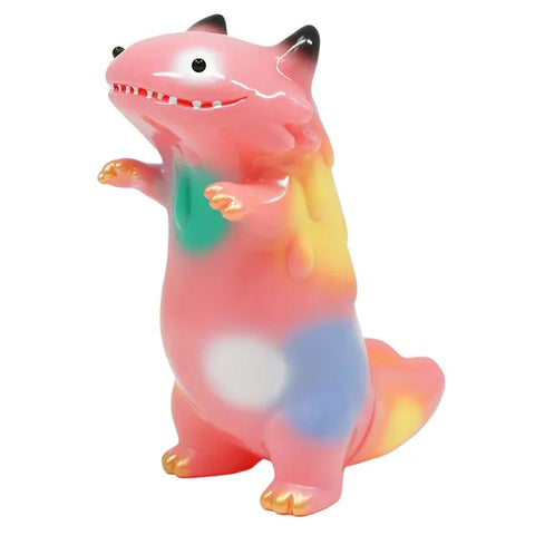Byron — Red Dots by The Little Hut (HK): A glossy, multicolored pastel-inspired Kaiju figurine with small arms and open mouth, standing upright.