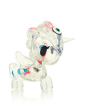 A small After Dark unicorno Series 4 - Blind Box toy unicorn from the tokidoki brand with one blue eye.