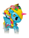 A blue Star Fairy & Twinkle Unicorno toy adorned with delicate flowers, perfect for a baby Tokidoki.