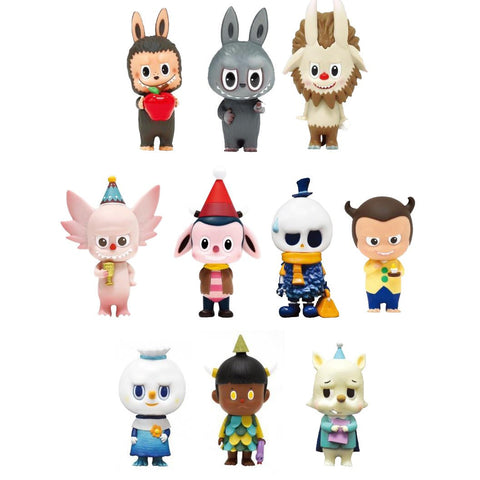 A collection of ten stylized, anthropomorphic animal figures, each with unique costumes and expressions, arranged in two rows against a plain background. Perfect for enthusiasts hoping to complete their full set or add a surprise element with each Super Group of The Monsters — Set A Blind Box purchase from How2Work (HK).