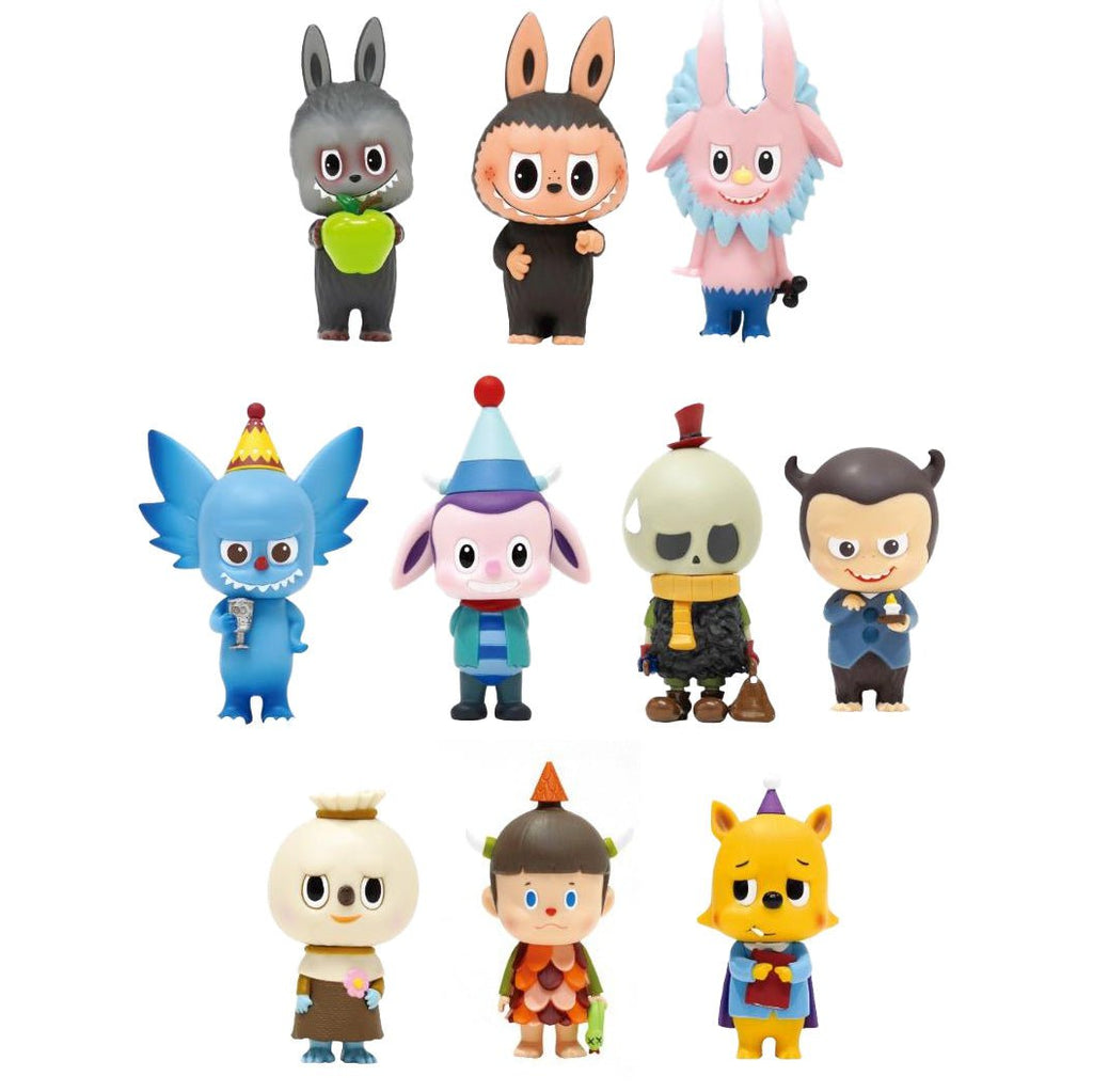 A collection of ten whimsical figurines featuring various fantasy creatures and characters, some with animal-like features, standing in two rows. This full set is available through a blind box purchase, adding an element of surprise to your collection. The product is the 