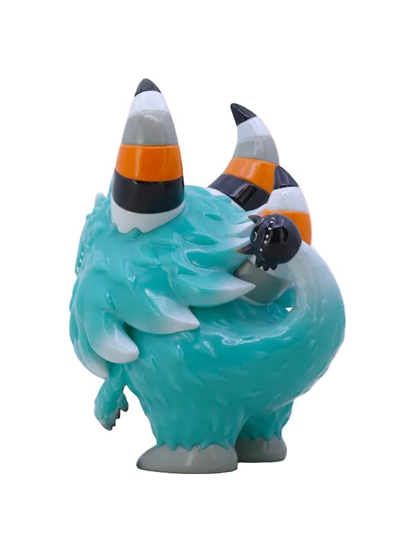 The Little Hut (HK) Rangeas Rex Jr. — Tiff is a turquoise, cartoon-style monster figure with textured fur, orange and black striped horns, and a glossy finish—a standout collectible for any collection.