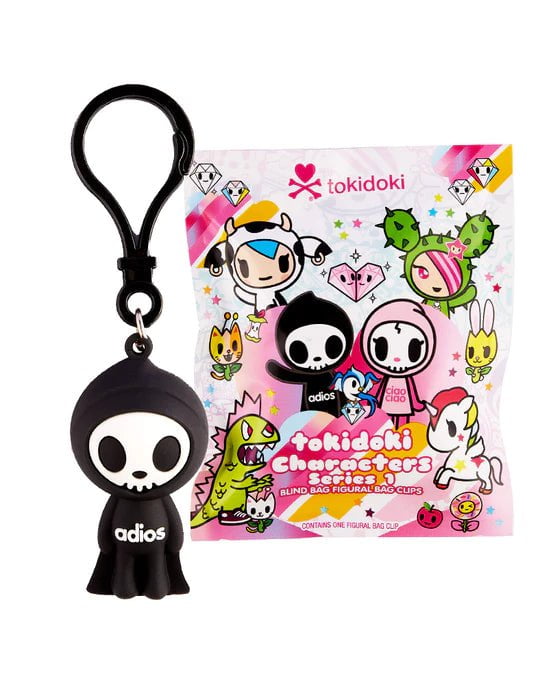 A bag with a tokidoki Characters series 1 Blind Bag Clips clip-on keychain.