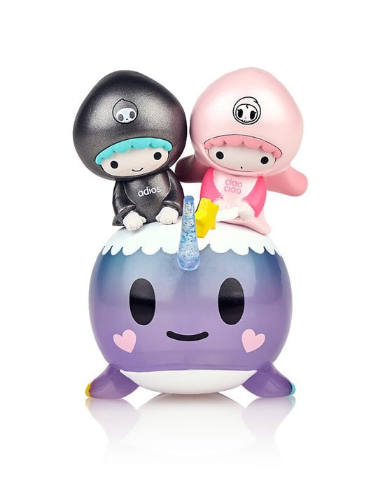 Two Little TwinStars Limited Edition Tokidoki Figures are perched on top of a narwhal. (tokidoki)