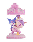A tokidoki x Hello Kitty and Friends Sweet Pink Carousel Blind Box collectible featuring Kuromi riding a unicorn carousel with pink accents—ideal for fans of tokidoki’s whimsical style.