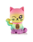The tokidoki (IT) Tokidoki Lucky Cats - Eternal Lucky Paws (Special Edition) figurine features pastel colors, a winking face, raised paw, heart accents, and a medallion, showcased on a white background.