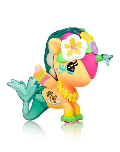 Limited edition vinyl figure, Isla Mermicorno Limited Edition, resembling a Hawaiian mermaid pony by Rotofugi.