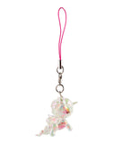 The tokidoki Shimmer Cherry Blossom Unicorno Frenzies Blind Box features a small iridescent keychain with a pink strap and metal clip—one of the adorable surprises you could discover inside.