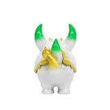 The Little Hut (HK)'s Rangeas Rex Jr. — White & Gold collectible toy stands upright, with green-tipped horns and gold arms, facing forward against a plain white background.