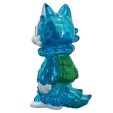 A Wolf-Kun — Transparent Blue figurine of a cat with a backpack created by Japanese artist Kiroko Arai.