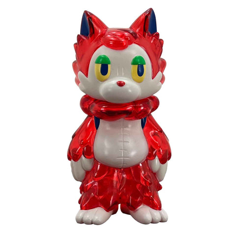 A Wolf-Kun — Transparent Red cat figurine with blue eyes created by Fewmany (JP) artist.